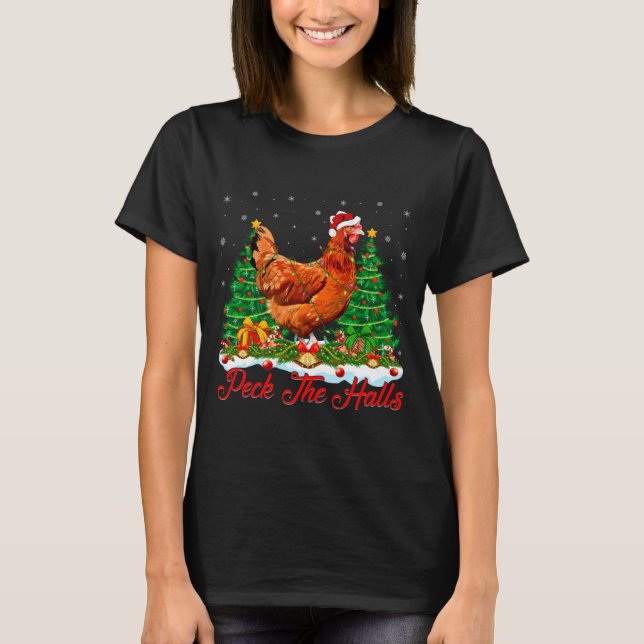 Camiseta Xmas Lighting Santa Hat Chicken Christmas Tree  (Frente)