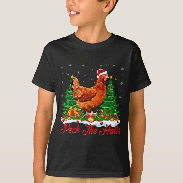 Camiseta Xmas Lighting Santa Hat Chicken Christmas Tree  (Frente)