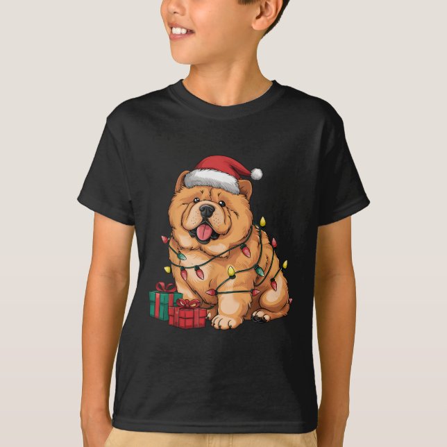 Camiseta Xmas Lighting Santa Hat Chow Chow Dog Christmas Fo (Frente)