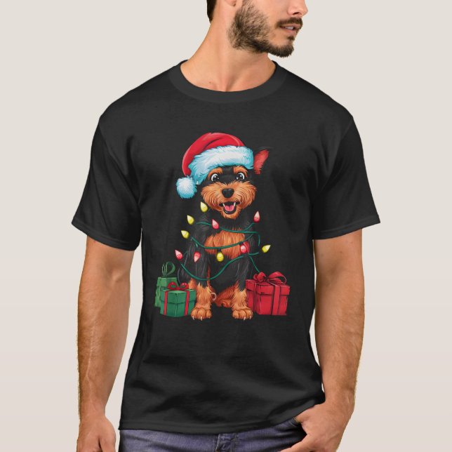 Camiseta Xmas Lighting Santa Hat Cristo de Cães Detidos Chi (Frente)