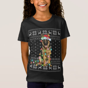 Camiseta Xmas Lighting Santa Hat German shepherd feio Chris