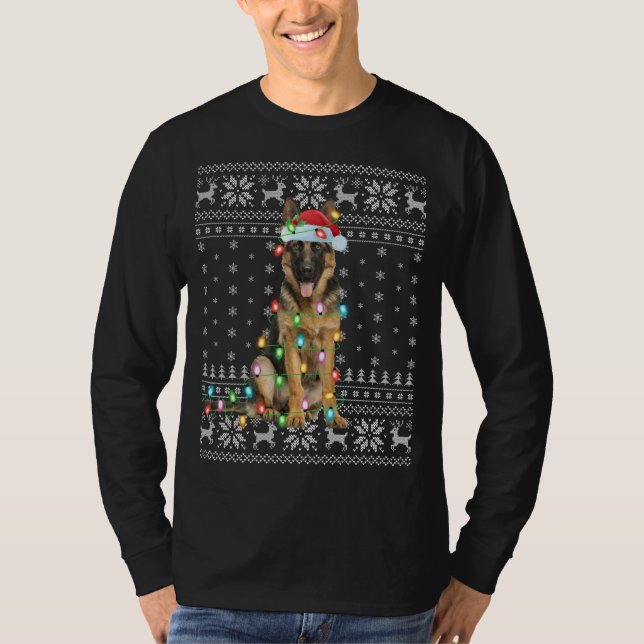 Camiseta Xmas Lighting Santa Hat German shepherd feio Chris (Frente)