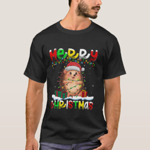 Camiseta Xmas Lighting Santa Hat Hedgehog Feliz Natal T