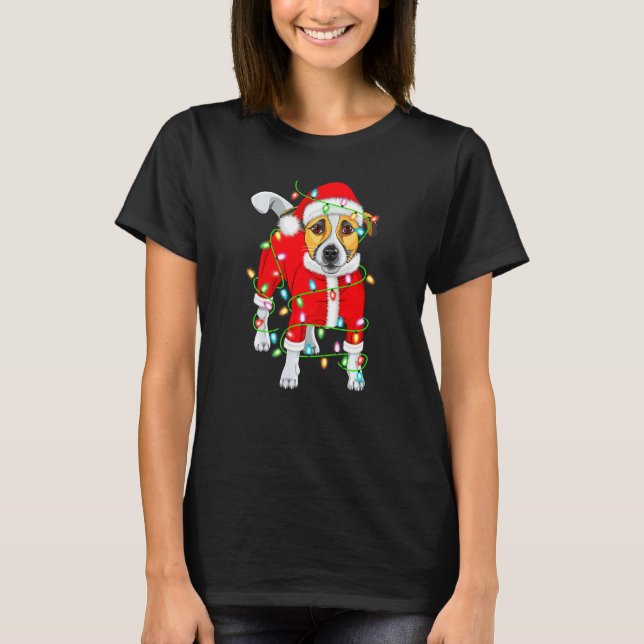 Camiseta Xmas Lighting Santa Hat Jack Russell Terrier Chris (Frente)