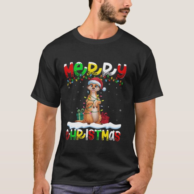 Camiseta Xmas Lighting Santa Hat Mongoose Feliz Natal T (Frente)