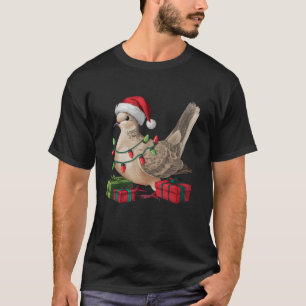 Camiseta Xmas Lighting Santa Hat Mourning Dove Bird Christy