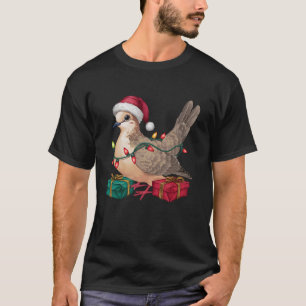 Camiseta Xmas Lighting Santa Hat Mourning Dove Bird Christy