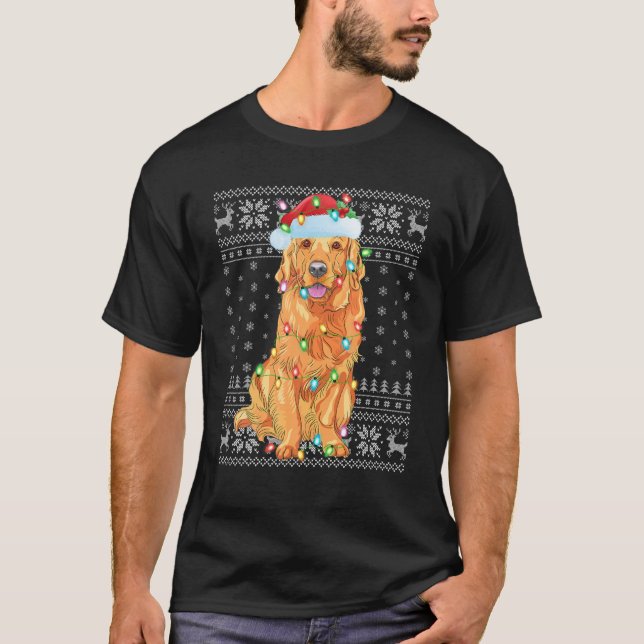Camiseta Xmas Lighting Santa Hat Ouro Feio Chri (Frente)
