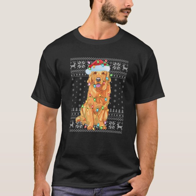 Camiseta Xmas Lighting Santa Hat Ouro Feio Chri (Frente)