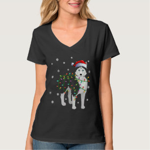 Camiseta Xmas Lighting Santa Hat Siberian Husky