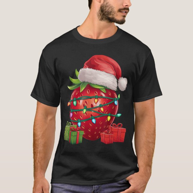 Camiseta Xmas Lighting Santa Hat Strawberry Christmas  (Frente)