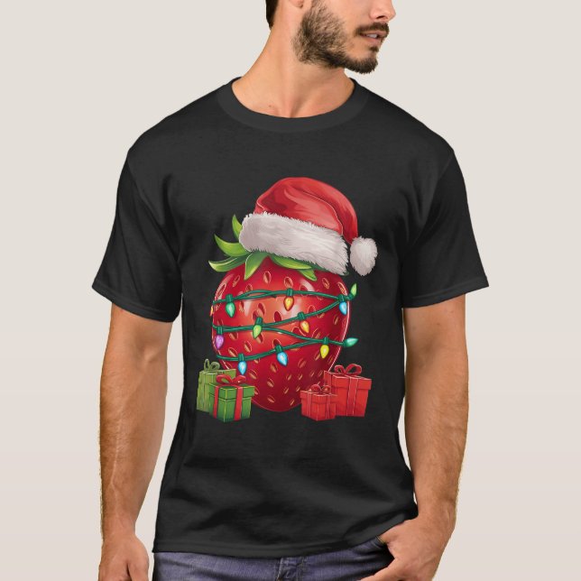 Camiseta Xmas Lighting Santa Hat Strawberry Christmas  (Frente)