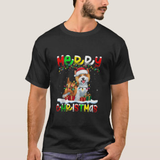Camiseta Xmas Lighting Santa Hat Tibetan Terrier Dog Merry