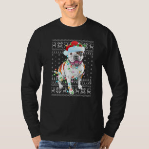 Camiseta Xmas Lighting Santa Hat Ugly American Buldog Chri
