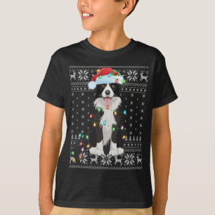 Camiseta Xmas Lighting Santa Hat Ugly Border Collie Christm