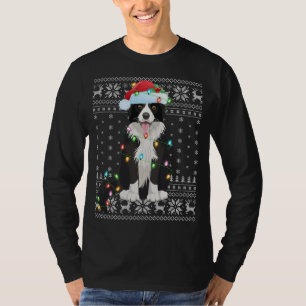 Camiseta Xmas Lighting Santa Hat Ugly Border Collie Christm