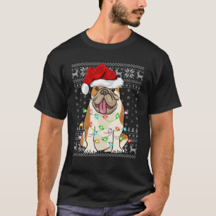 Camiseta Xmas Lighting Santa Hat Ugly English Bulldog Chris