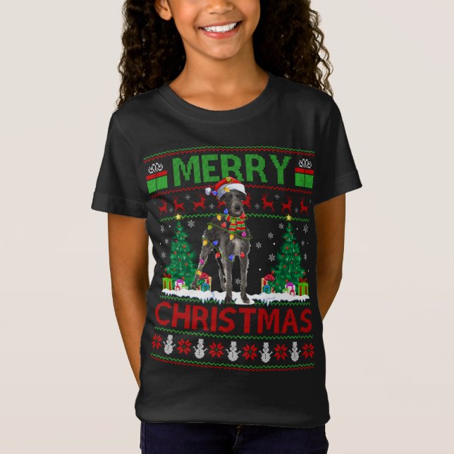 Camiseta Xmas Lighting Santa Hat Ugly Irish Wolfhound Chris (Frente)