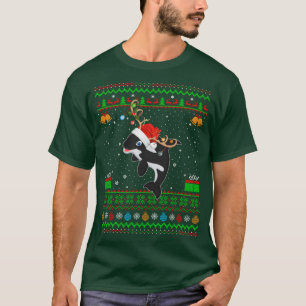 Camiseta Xmas Lighting Santa Hat Ugly Orca Killer Baleia Ch