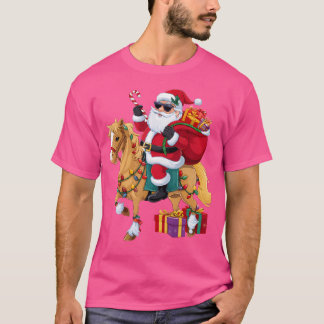 Camiseta Xmas Lighting Santa Riding Horse Christmas