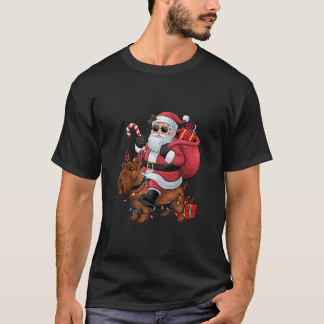 Camiseta Xmas Lighting Santa Riding Scottish Terrier Dog Ch (Frente)