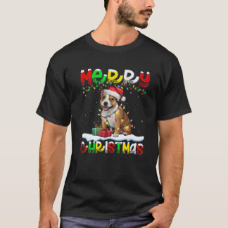 Camiseta Xmas Lighting Staffordshire Bull Terrier Dog Merry