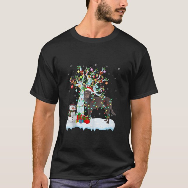 Camiseta Xmas Lighting Tree Santa Hat Australian Kelpie Dog (Frente)