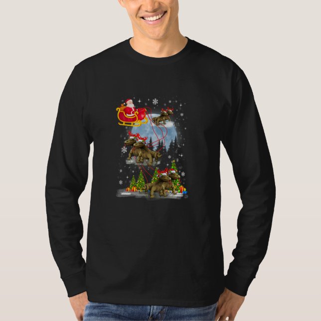 Camiseta Xmas Lighting Tree Santa Riding Komodo Dragon Chri (Frente)