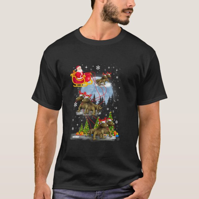 Camiseta Xmas Lighting Tree Santa Riding Komodo Dragon Chri (Frente)