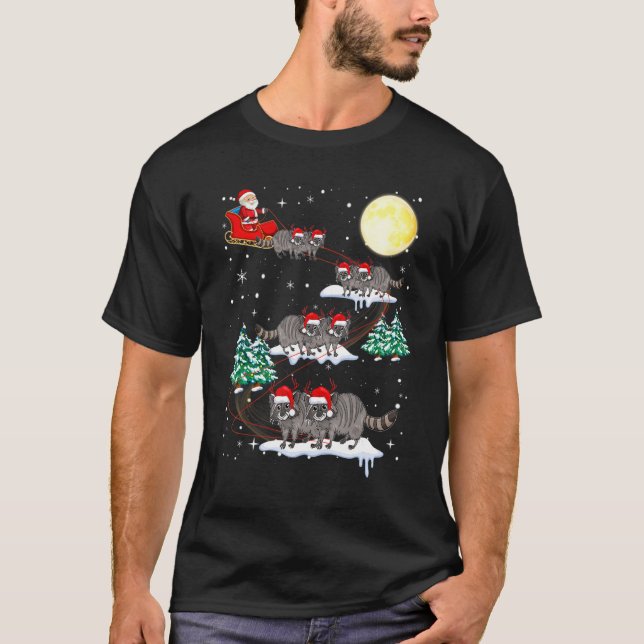 Camiseta Xmas Lighting Tree Santa Riding Raccoon Christmas (Frente)