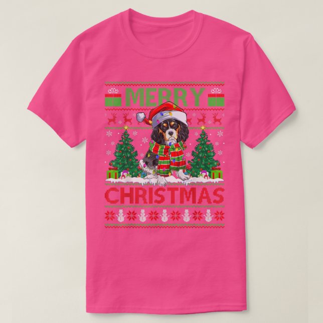 Camiseta Xmas Lighting Ugly Cavalier King Charles Spaniel C (Frente do Design)
