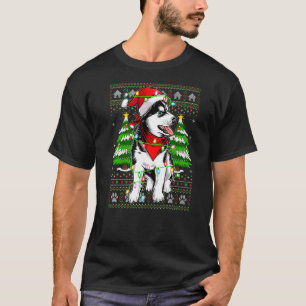 Camiseta Xmas Lighting Ugly Papais noeis Siberian Husky Nat