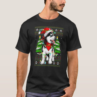 Camiseta Xmas Lighting Ugly Papais noeis Siberian Husky Nat