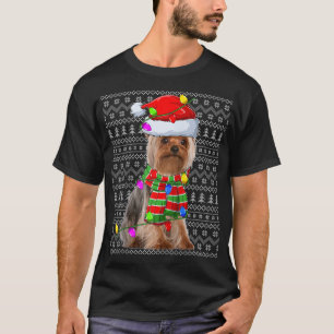 Camiseta Xmas Lighting Ugly Papais noeis Yorkie Dog Ragl de