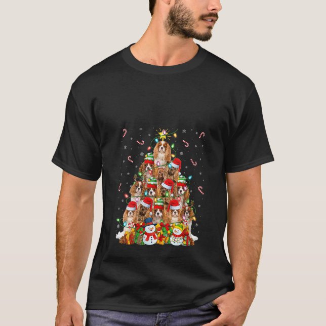 Camiseta Xmas Lights Cavalier King Charles Spaniel Dog Chri (Frente)