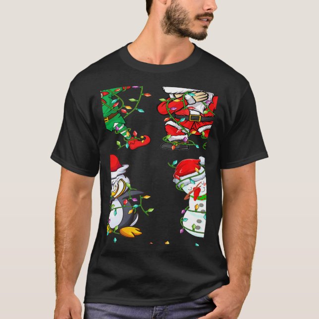 Camiseta Xmas Lights Dabbing Santa Elf Friends Christmas Da (Frente)