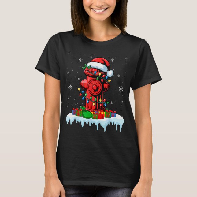 Camiseta Xmas Lights Fire Hydrant Firefighter Christmas  (Frente)