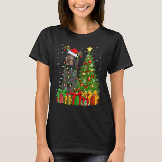 Camiseta Xmas Lights German Wirehaired Pointer Dog Christma (Frente)