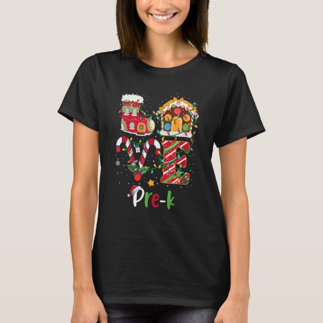 Camiseta Xmas Lights Love Pre K Teacher Christmas (Frente)