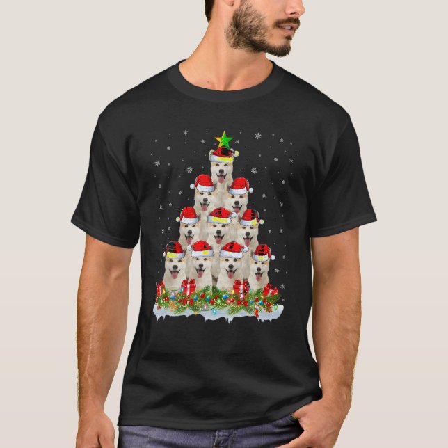 Camiseta Xmas Lights Papais noeis Akita Dog Árvore de Natal (Frente)