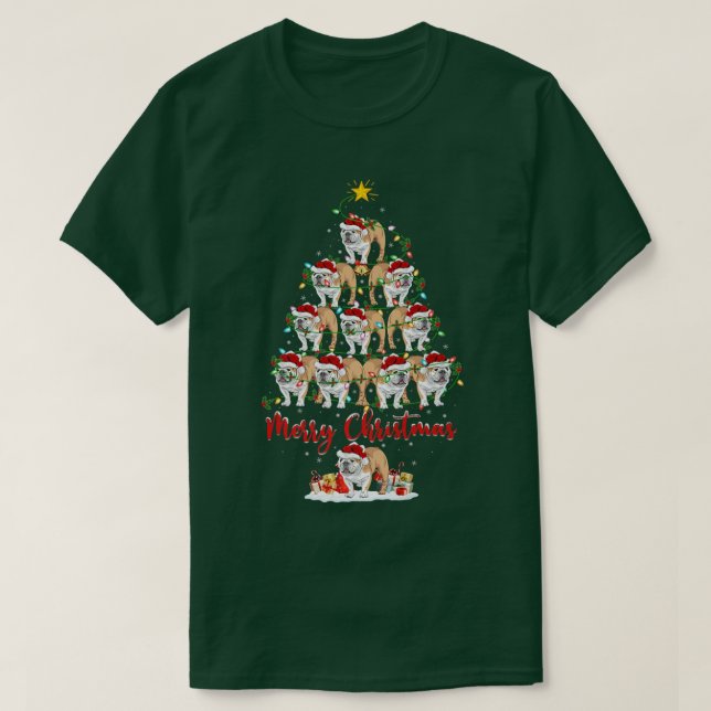 Camiseta Xmas Lights Santa English Bulldog Christmas Tree  (Frente do Design)
