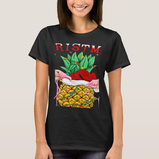 Camiseta Xmas Lights Santa Flamingo Pineapple Merry Christm (Frente)