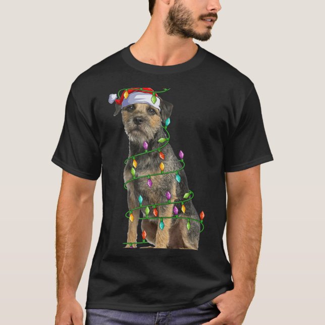 Camiseta Xmas Lights Santa Hat Border Terrier Dog Christmas (Frente)