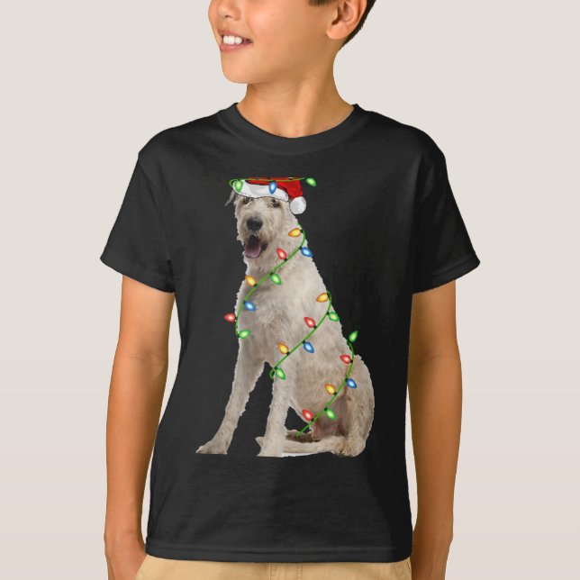 Camiseta Xmas Lights Santa Hat Irish Wolfhound Dog Christma (Frente)