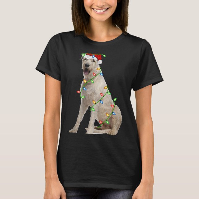 Camiseta Xmas Lights Santa Hat Irish Wolfhound Dog Christma (Frente)