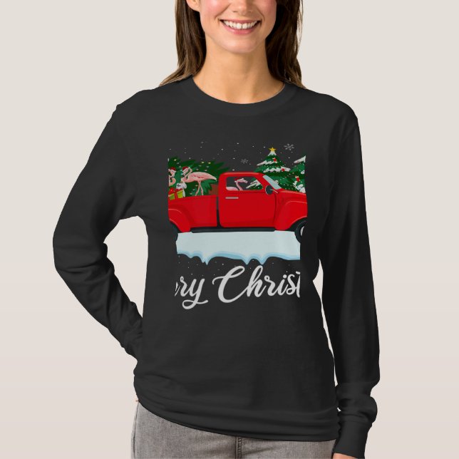 Camiseta Xmas Lights Tree Santa Flamingo Red Truck Merry Ch (Frente)