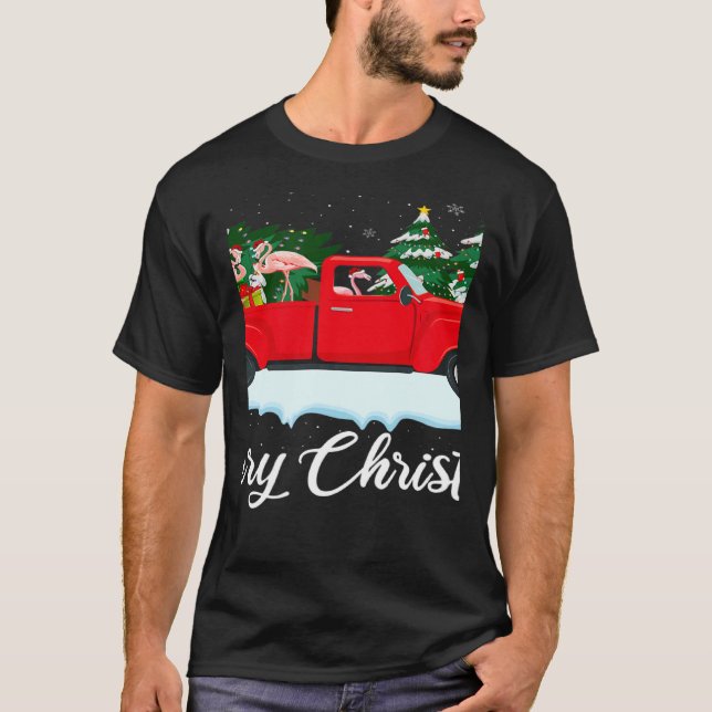 Camiseta Xmas Lights Tree Santa Flamingo Red Truck Merry Ch (Frente)