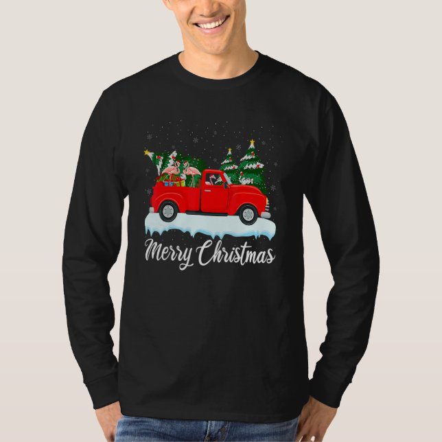 Camiseta Xmas Lights Tree Santa Flamingo Red Truck Merry Ch (Frente)