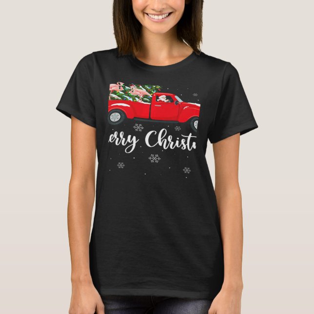 Camiseta Xmas Lights Tree Santa Ride Flamingo Red Truck Chr (Frente)