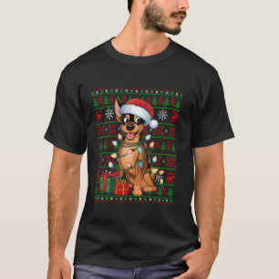 Camiseta Xmas Lights Ugly Santa Hat Alemão Pinscher Dog Chr